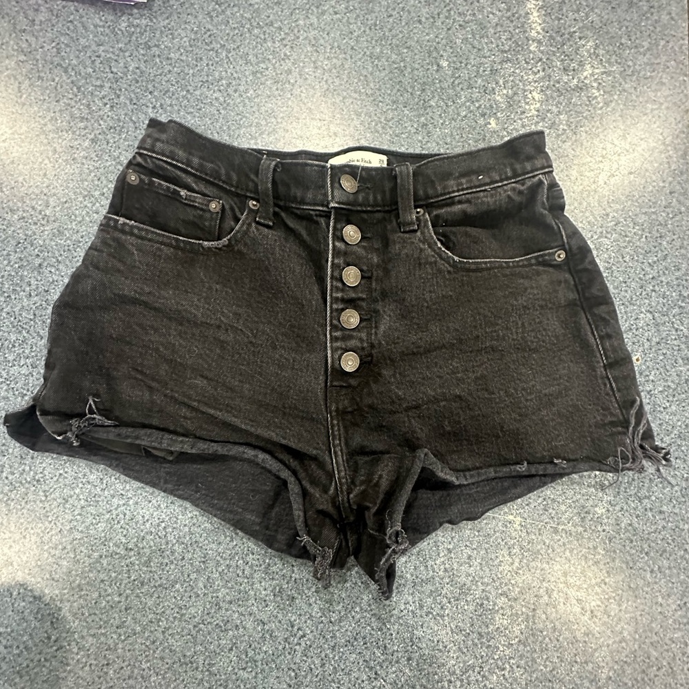 Abercrombie & Fitch Black High-Rise Button-Front Denim Cutoff Shorts